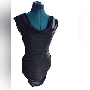 BCX Mini Bodycon Rouched Black Dress Cocktail Dress Beaded Back Opening Small